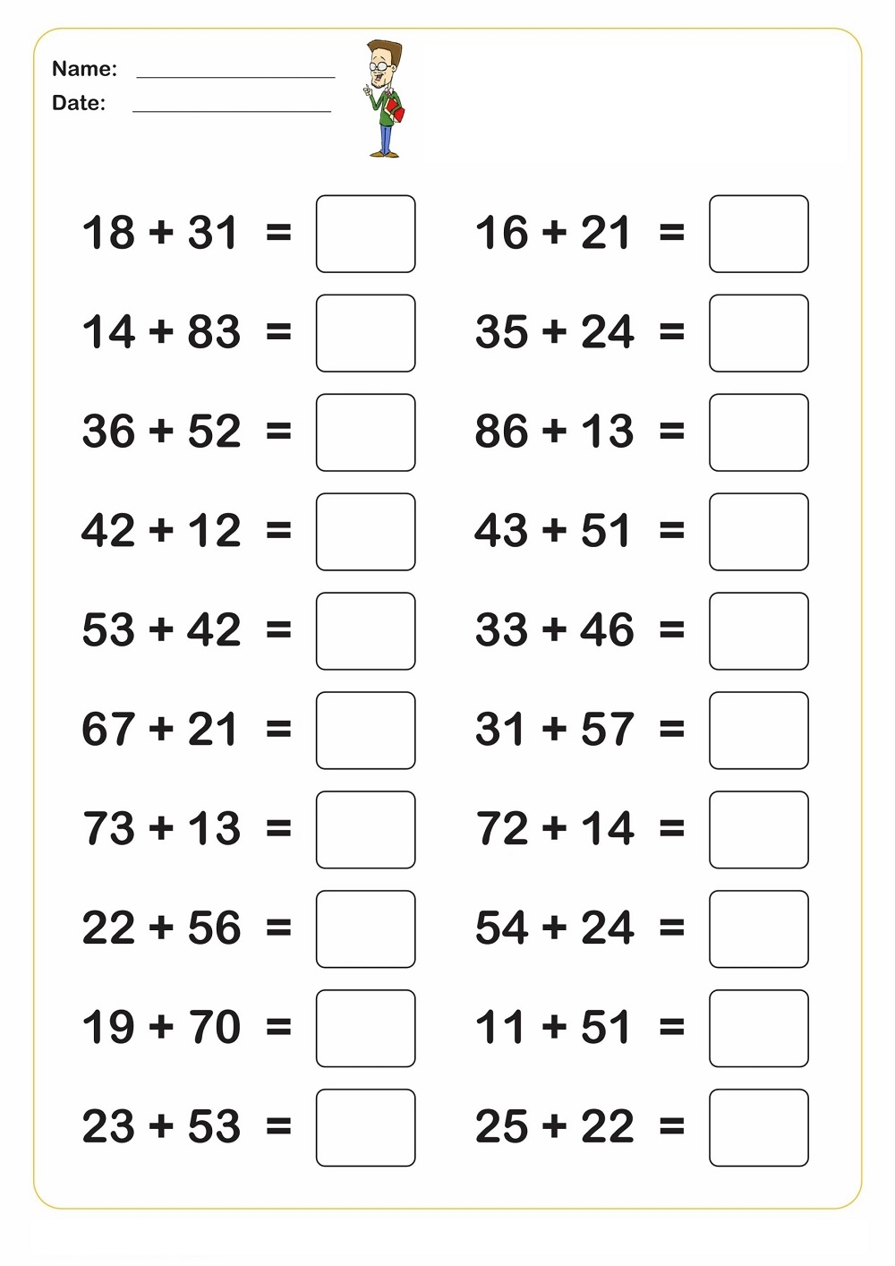 single digit addition worksheet