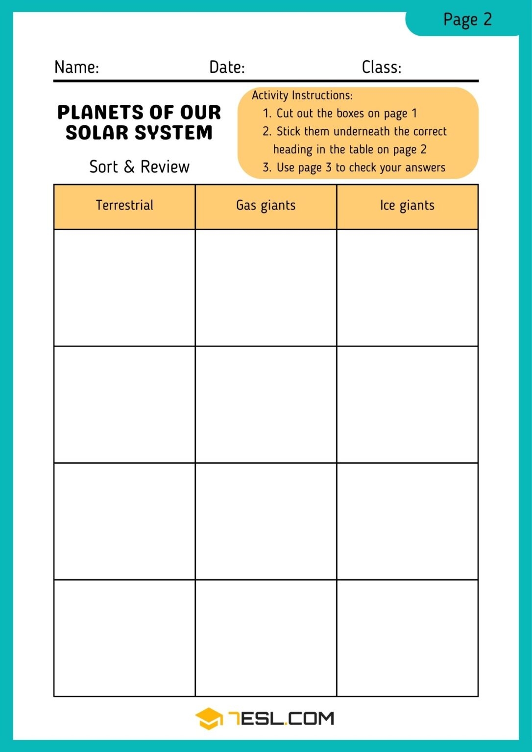 solar system worksheets