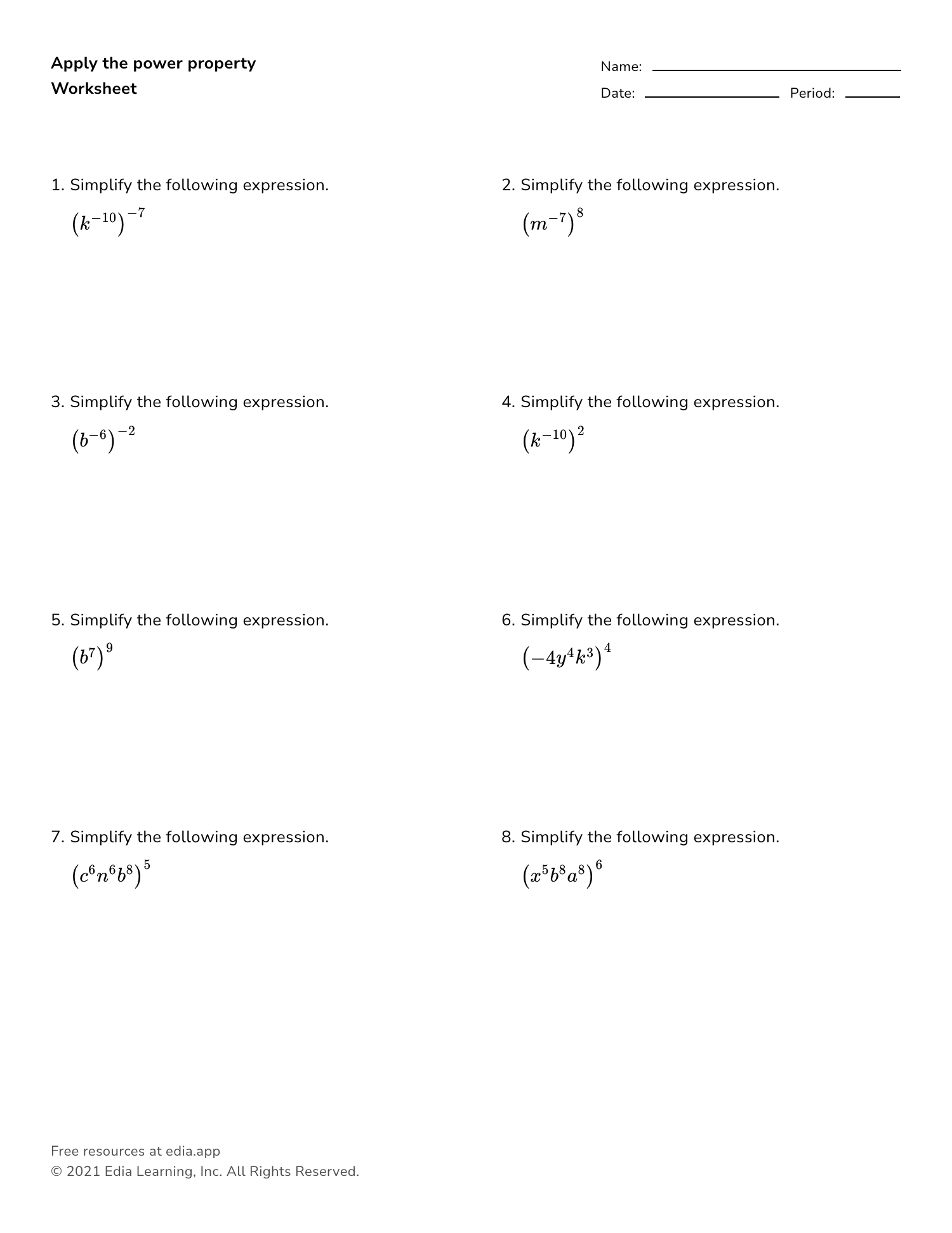 properties of exponents worksheet