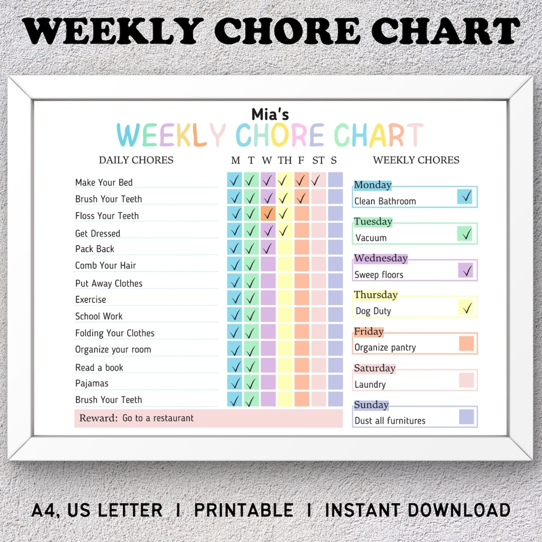 Editable Chore Chart For Kids Printable Weekly Chore Chart 