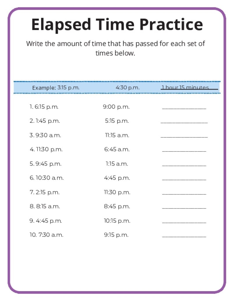 Elapsed Time Worksheets Elapsed Time Worksheets
