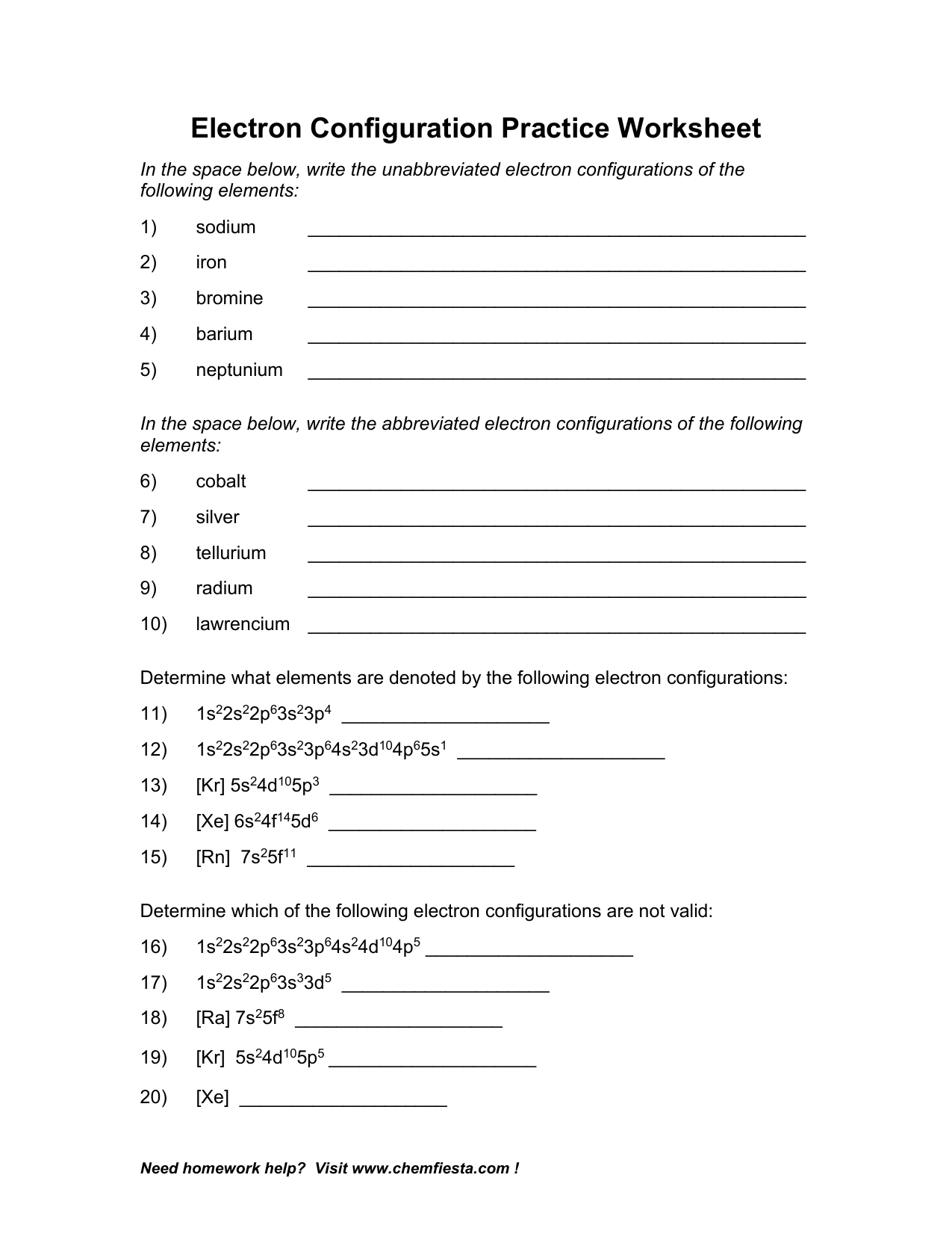 Electron Configuration Practice Worksheet 1