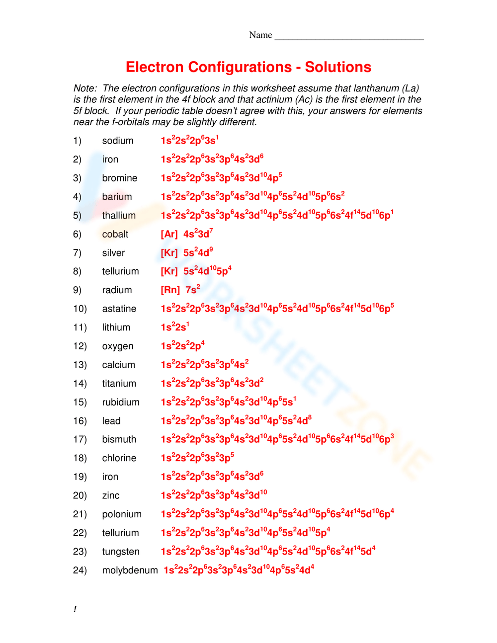 Electron Configuration Practice Worksheet 1