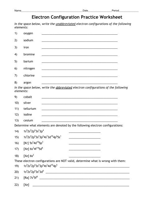 Electron Configuration Practice Worksheet Owhentheyanks