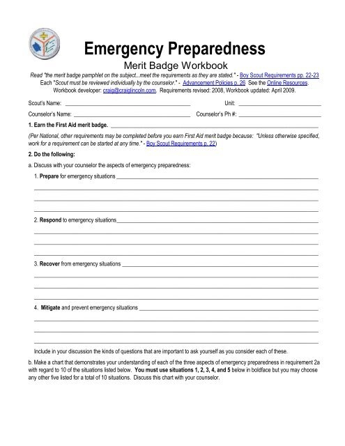 Emergency Preparedness Boy Scout Troop 555 Worksheets Library Emergency Preparedness Boy Scout Troop 555 Worksheets Library