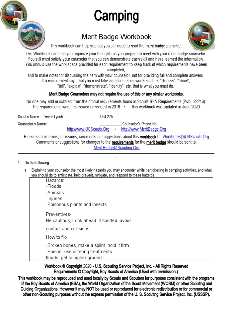 Emergency Preparedness Merit Badge Boy Scouts Of America Worksheets 