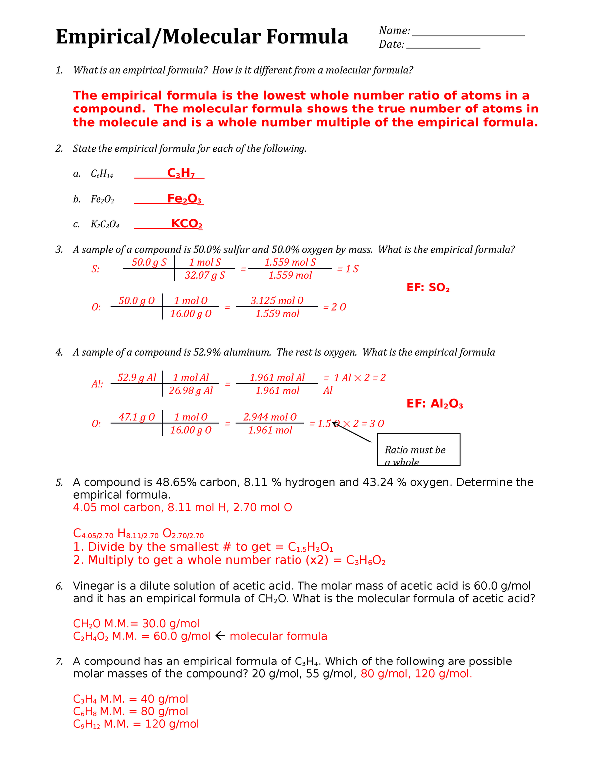 Empirical Formulas Worksheet 1 Answers PPT Working With Empirical Empirical Formulas Worksheet 1 Answers PPT Working With Empirical