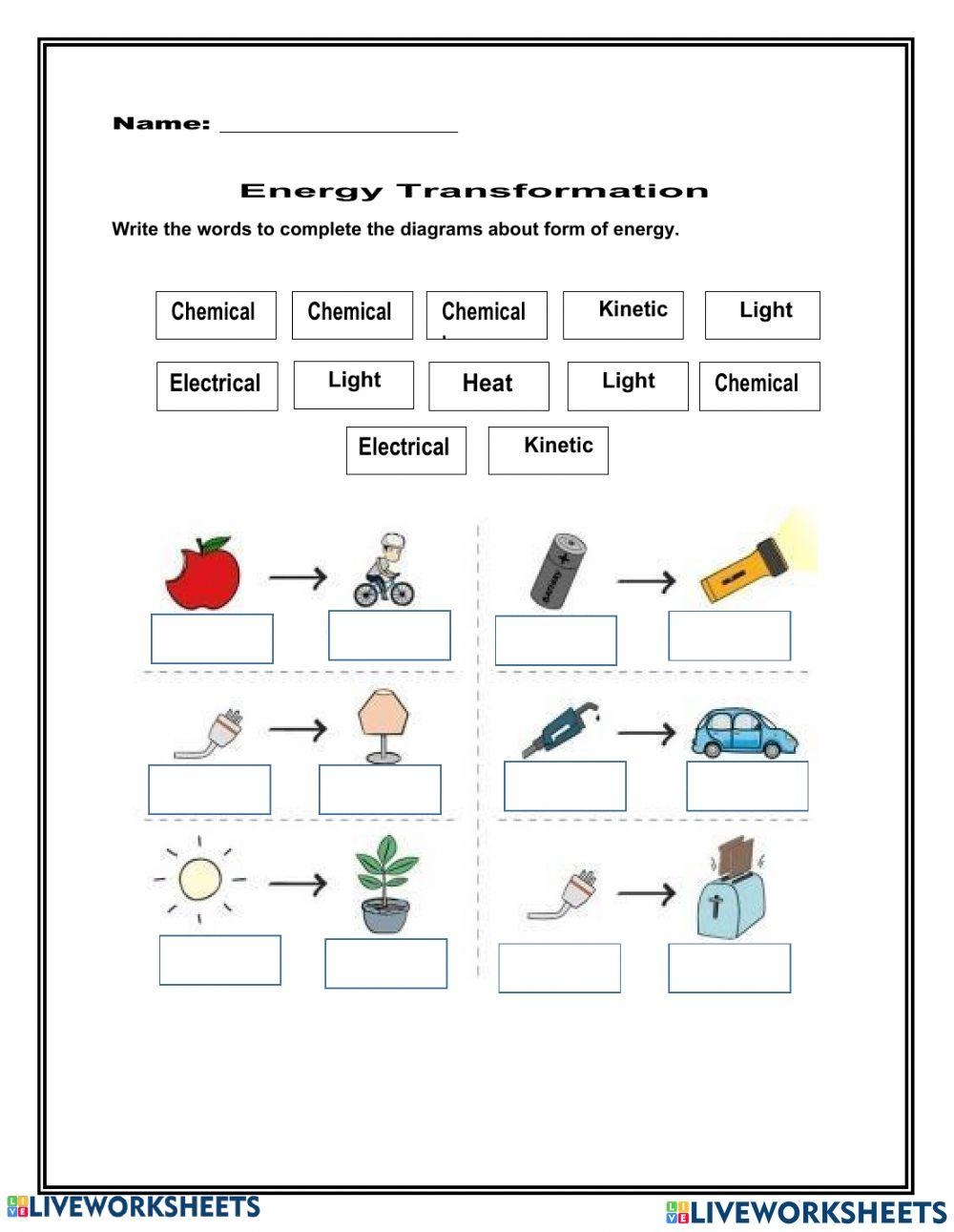 energy transformation worksheet energy transformation worksheet