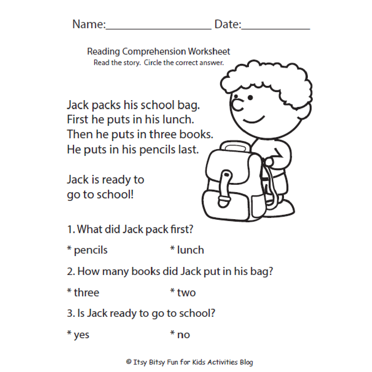 reading comprehension worksheets for 1st graders