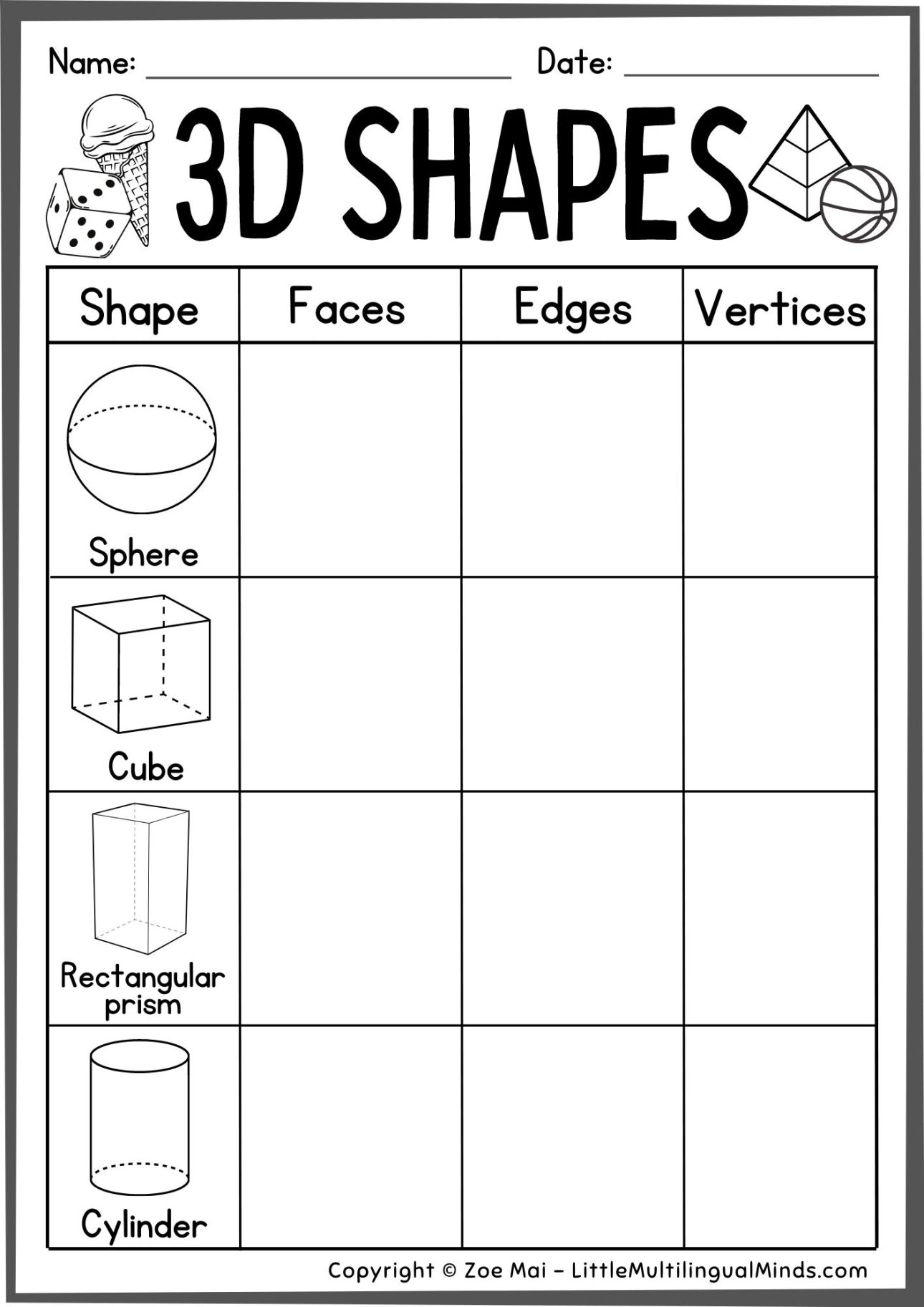 three d shapes worksheets