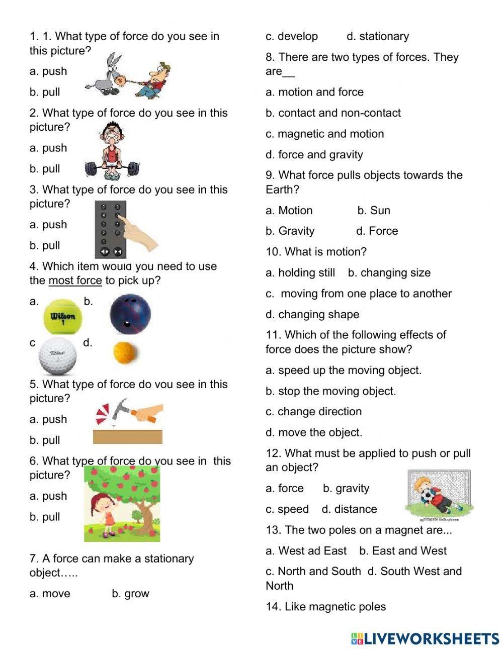 Engaging Force And Motion Worksheets For Interactive Learning