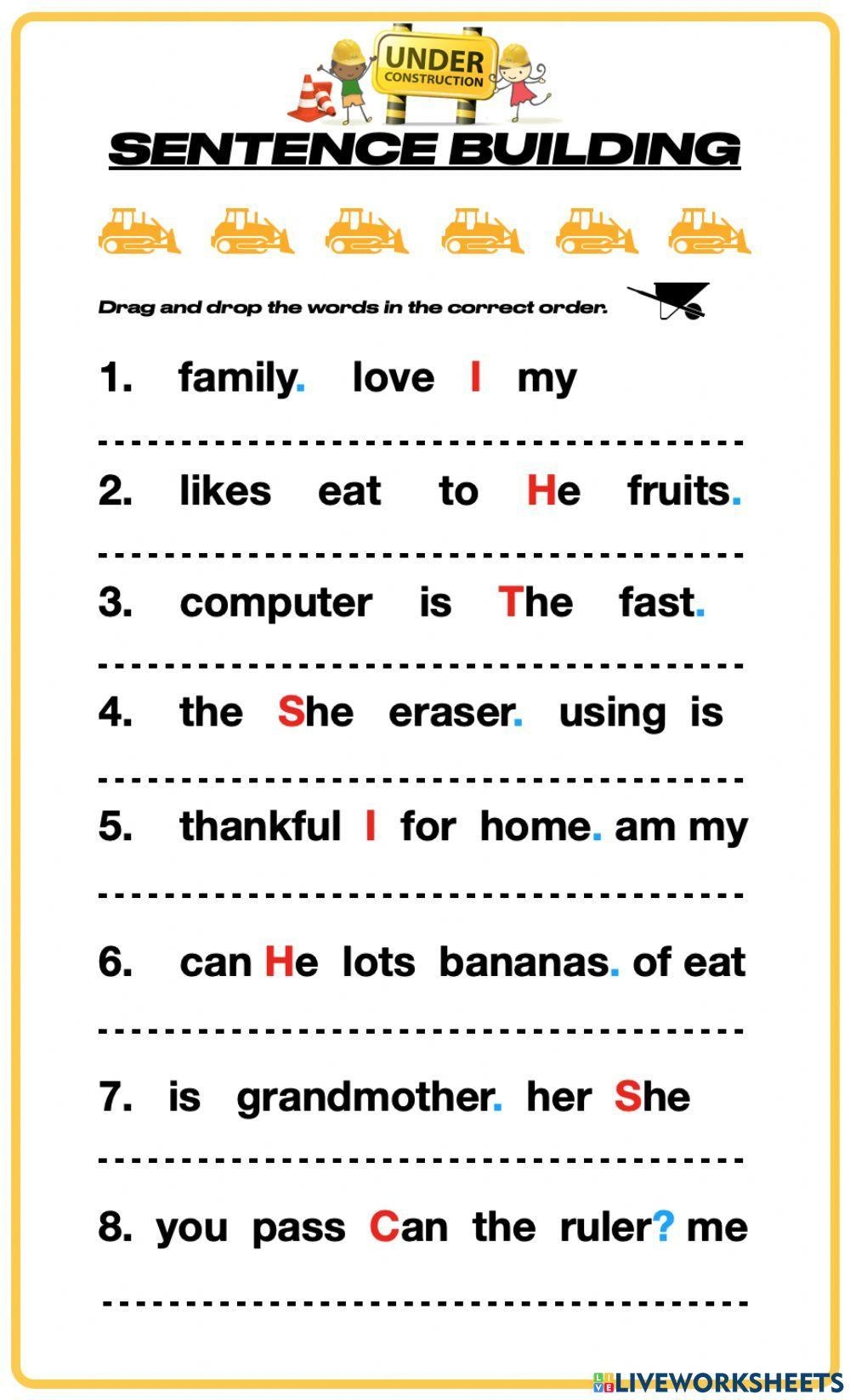 sentence building worksheets sentence building worksheets