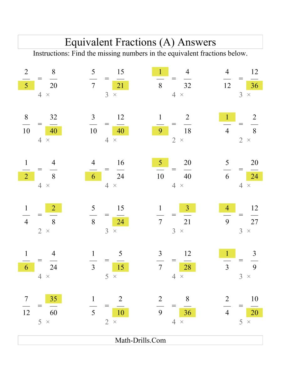 equivalent fractions worksheet grade 4