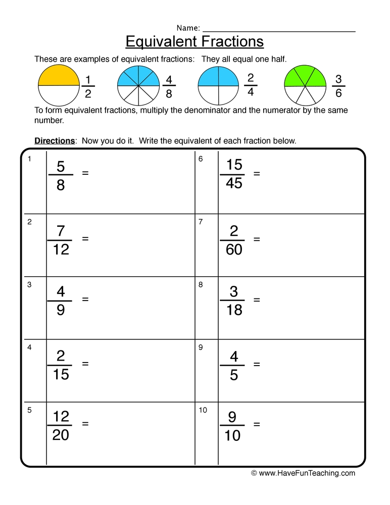 Equivalent Fractions Worksheet Write Have Fun Teaching Equivalent Fractions Worksheet Write Have Fun Teaching