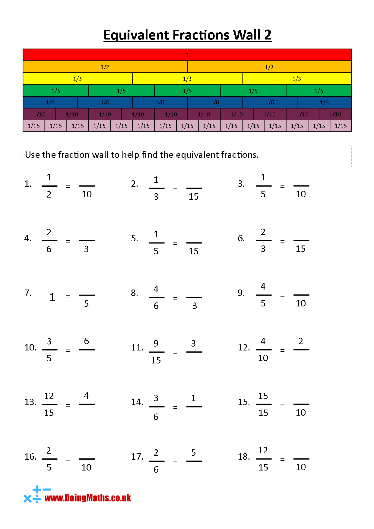 Equivalent Fractions Worksheets