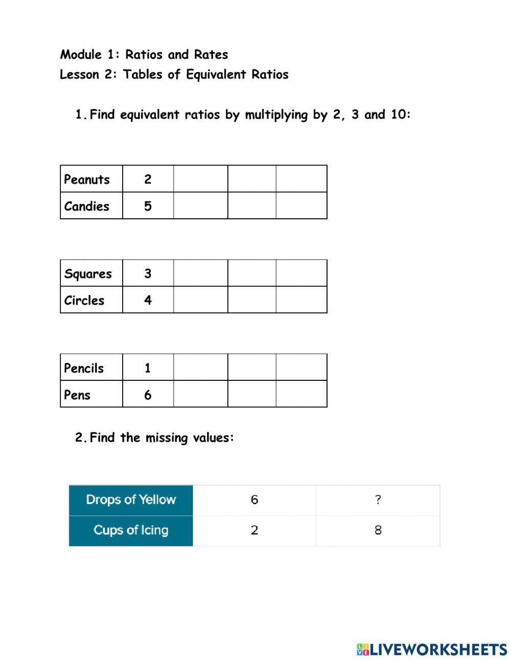 equivalent ratios worksheet equivalent ratios worksheet