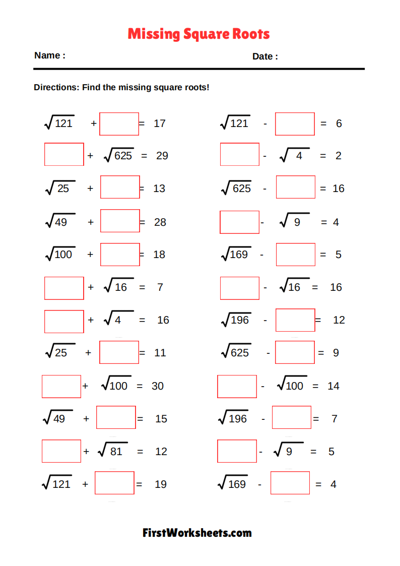 square root worksheets square root worksheets