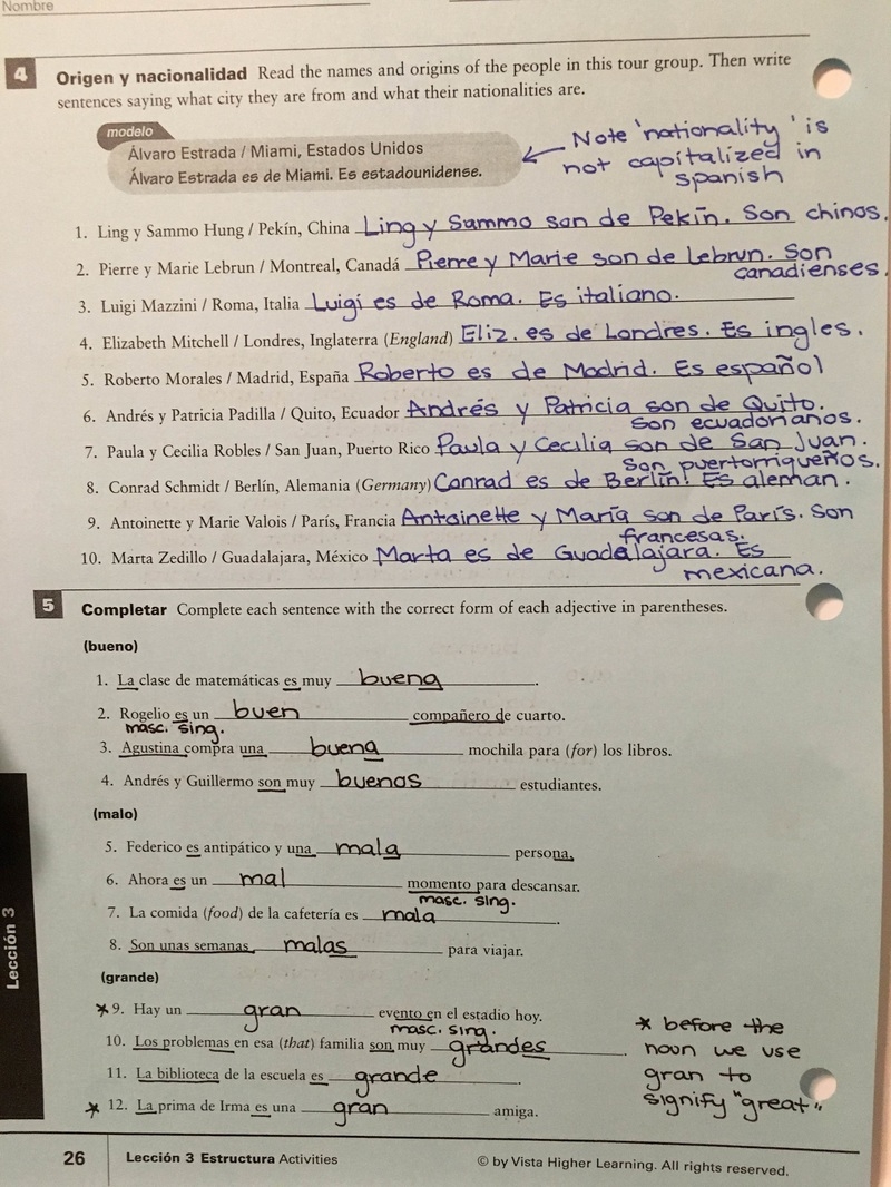 Estructura Spanish Worksheet Answers Printable And Enjoyable Learning