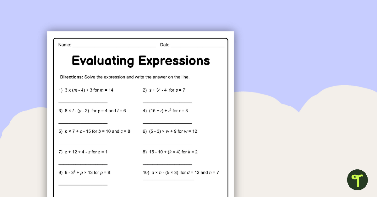 Evaluating Algebraic Expressions Worksheet Grade 6 Grade 6 Ontario Evaluating Algebraic Expressions Worksheet Grade 6 Grade 6 Ontario