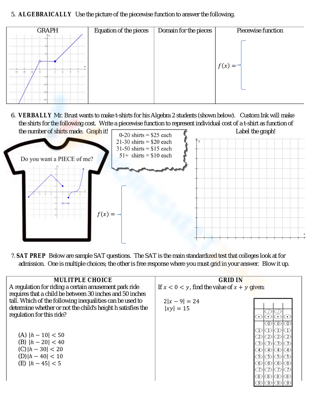 Evaluating Piecewise Functions Worksheets Evaluating Piecewise Functions Worksheets