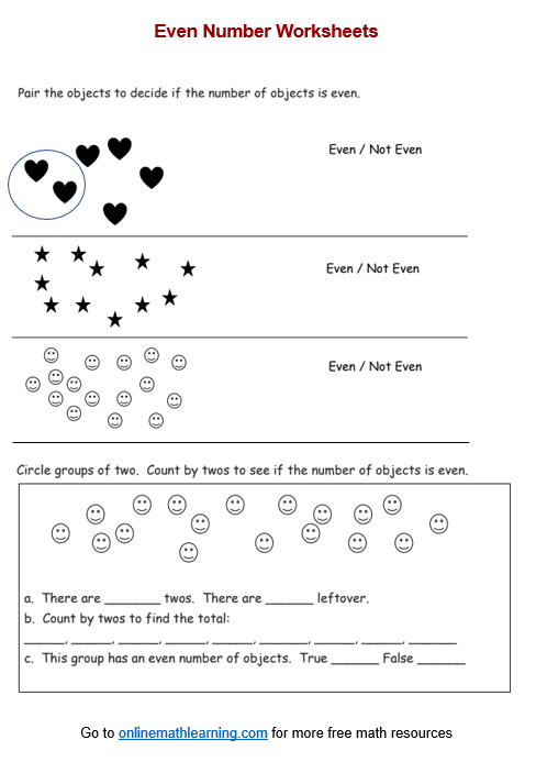 Even Number Worksheets printable Online Answers Examples 