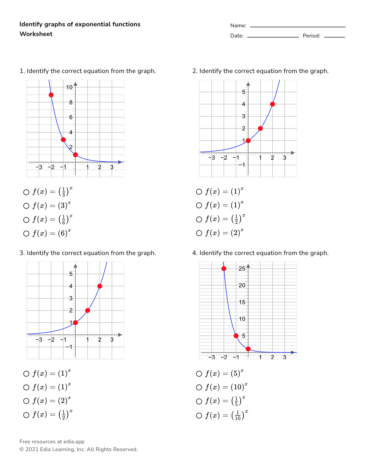 Exponential Functions And Equations Worksheets with Solutions Exponential Functions And Equations Worksheets with Solutions