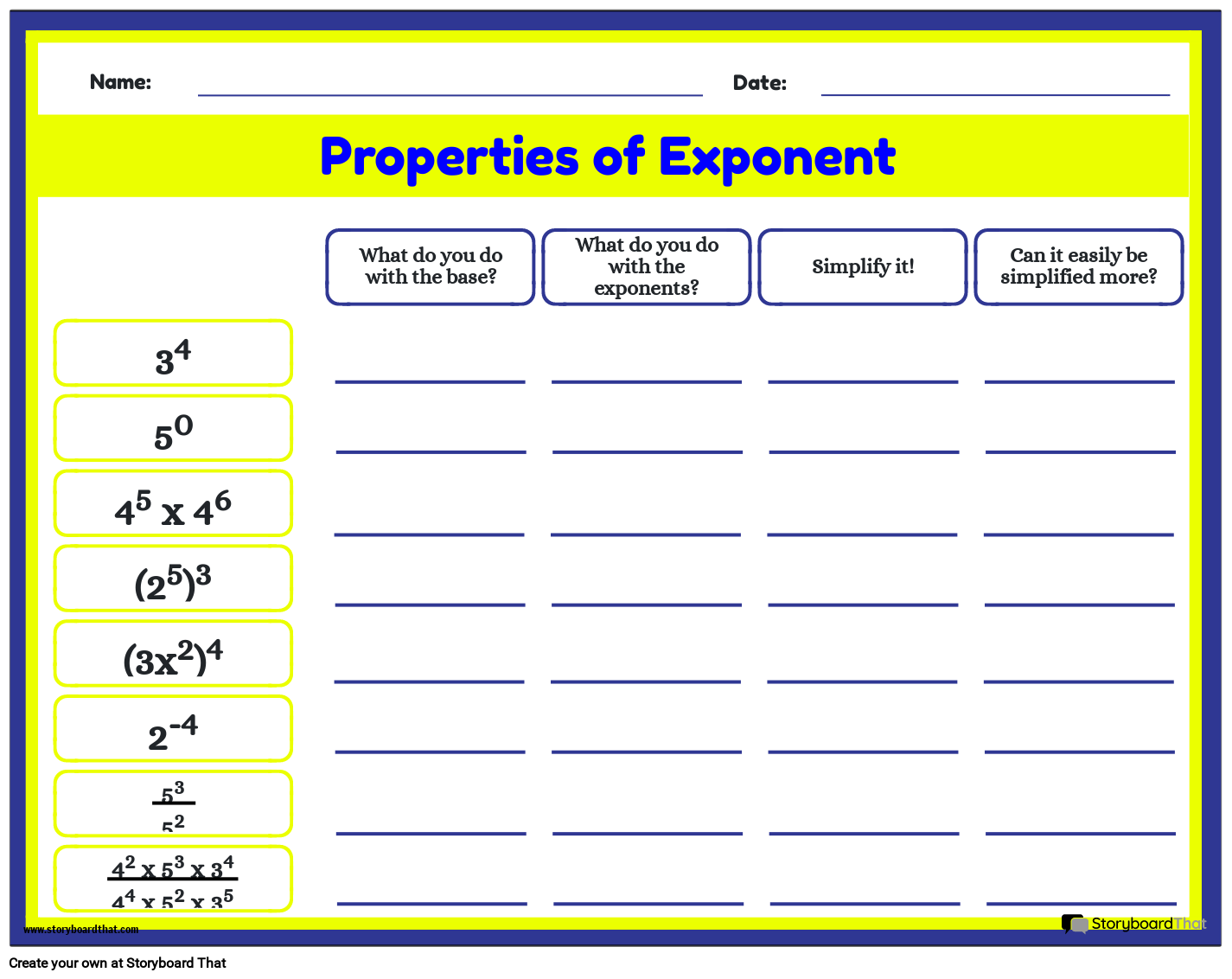 Exponential Properties Worksheet Exponential Properties Worksheet