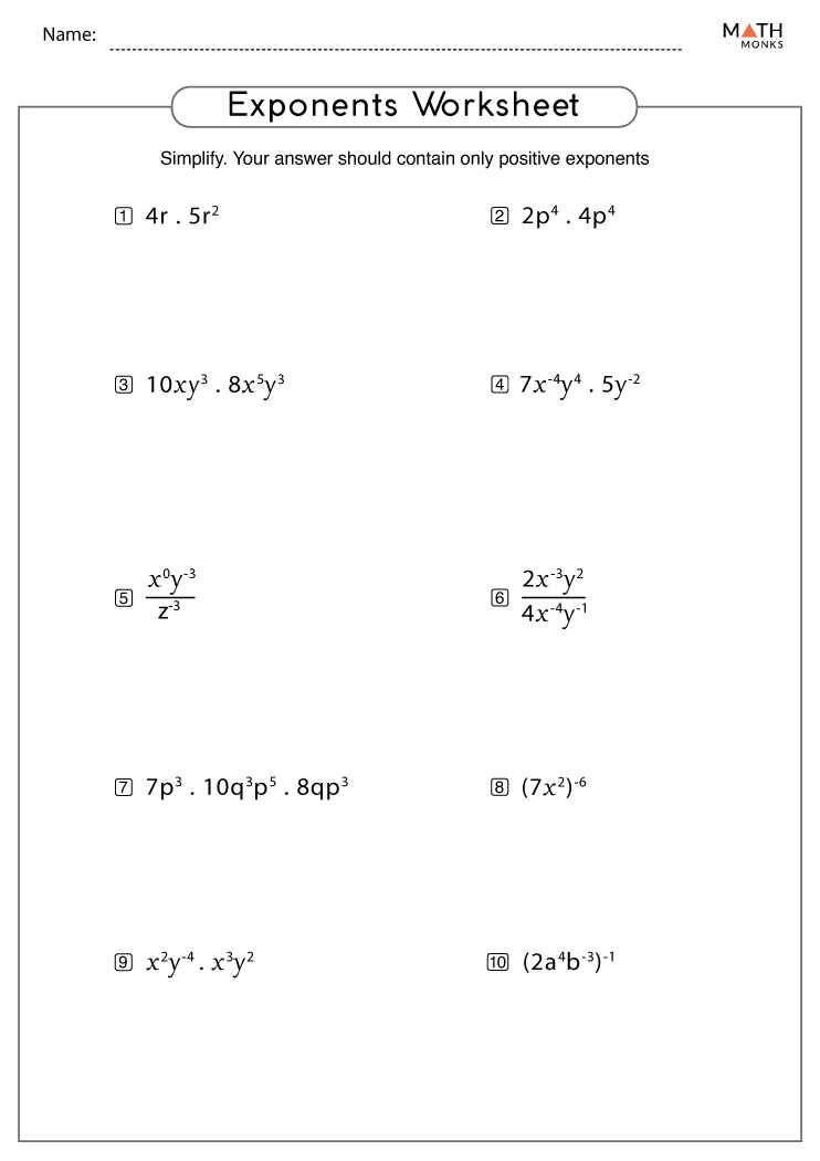 Exponents Worksheets With Answer Key Worksheets Library