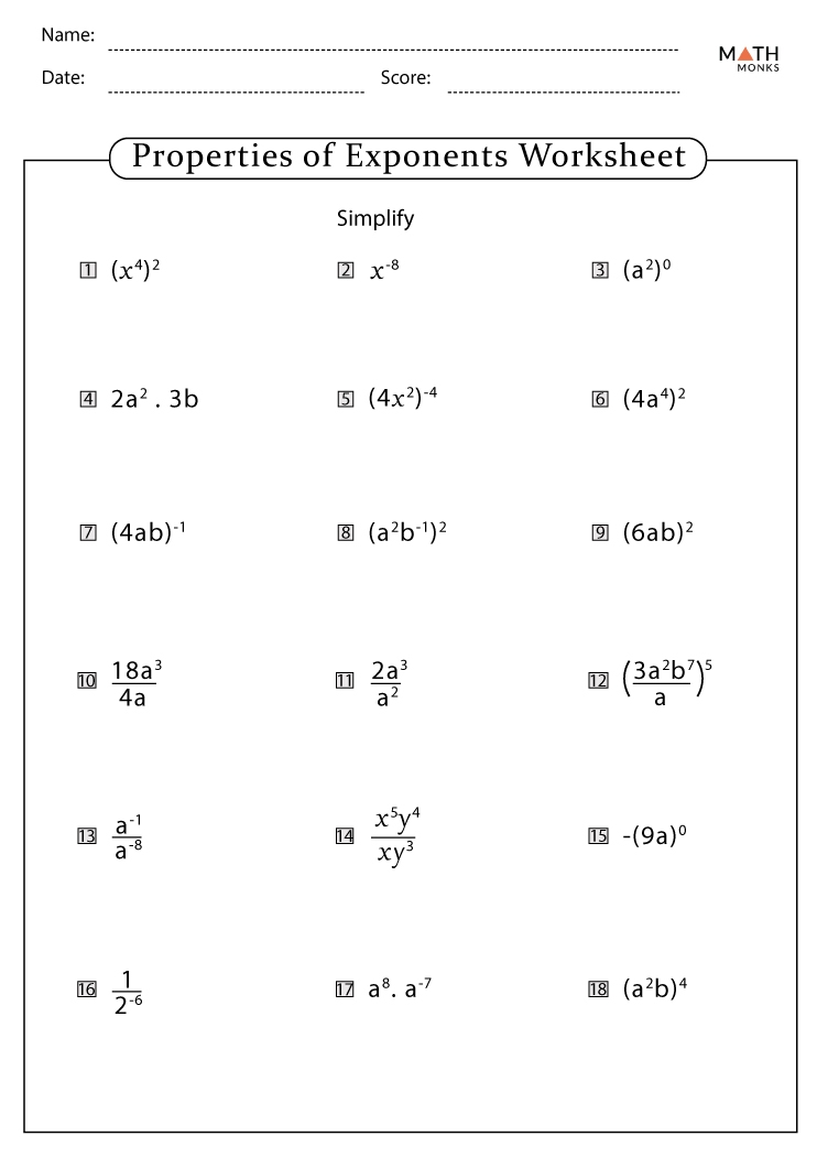 algebra positive exponents worksheet pdf