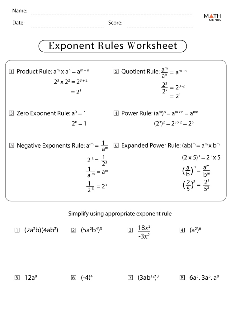 Exponents Worksheets With Answer Key Exponents Worksheets With Answer Key