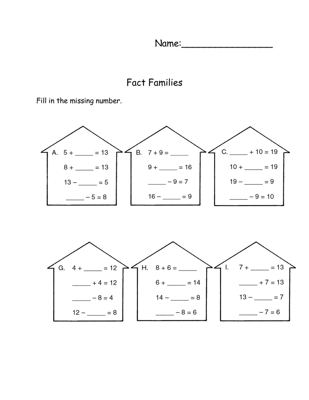 Fact Families Worksheet Learning Printable