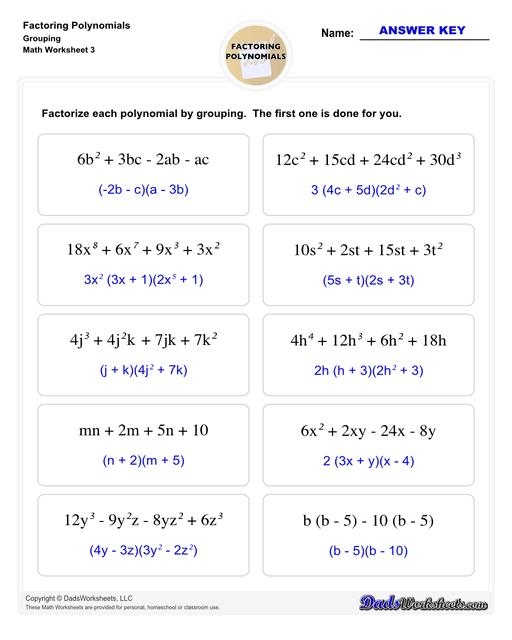 factorization of polynomials worksheet