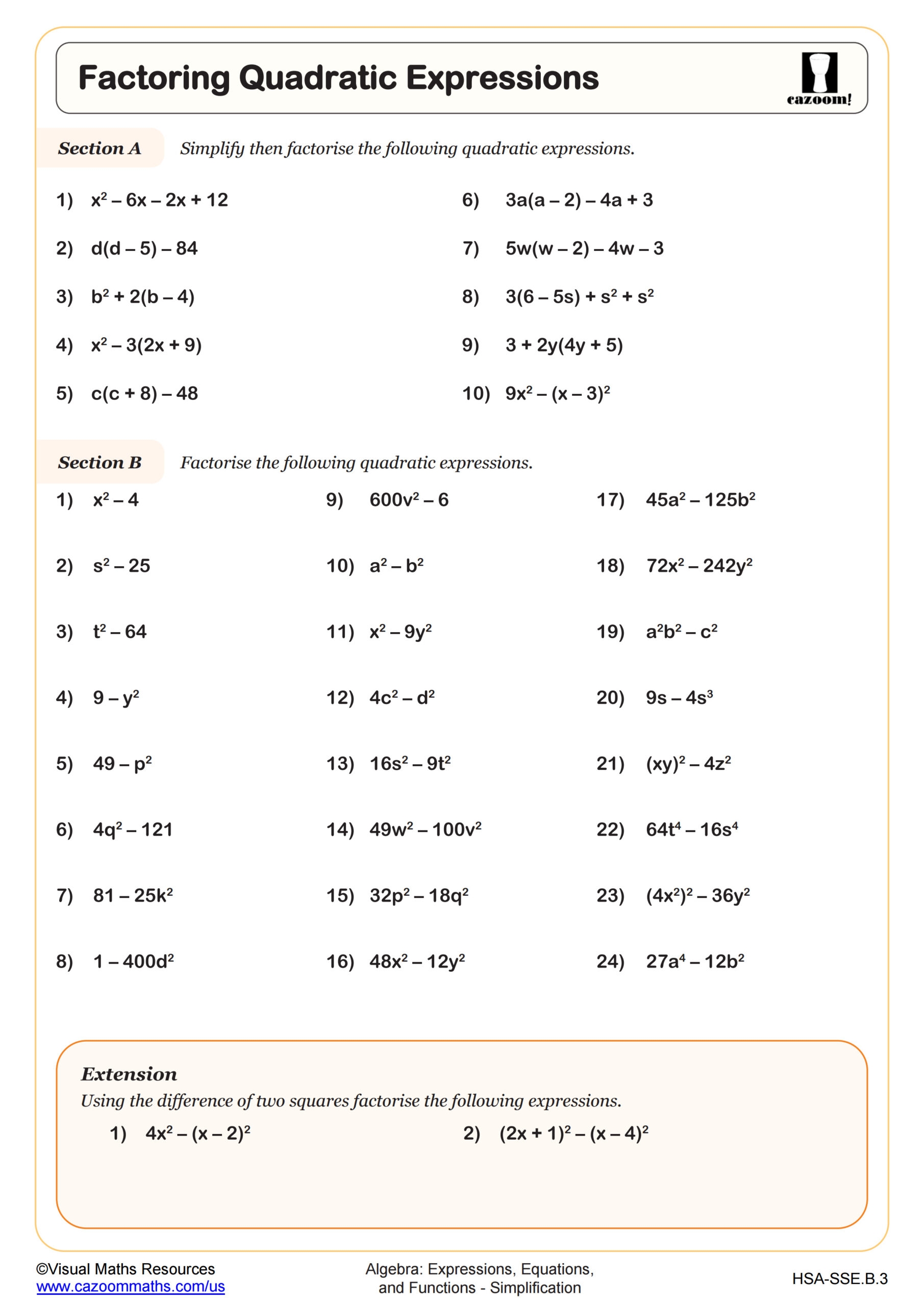 Factoring Quadratic Expressions Worksheet Fun And Engaging 