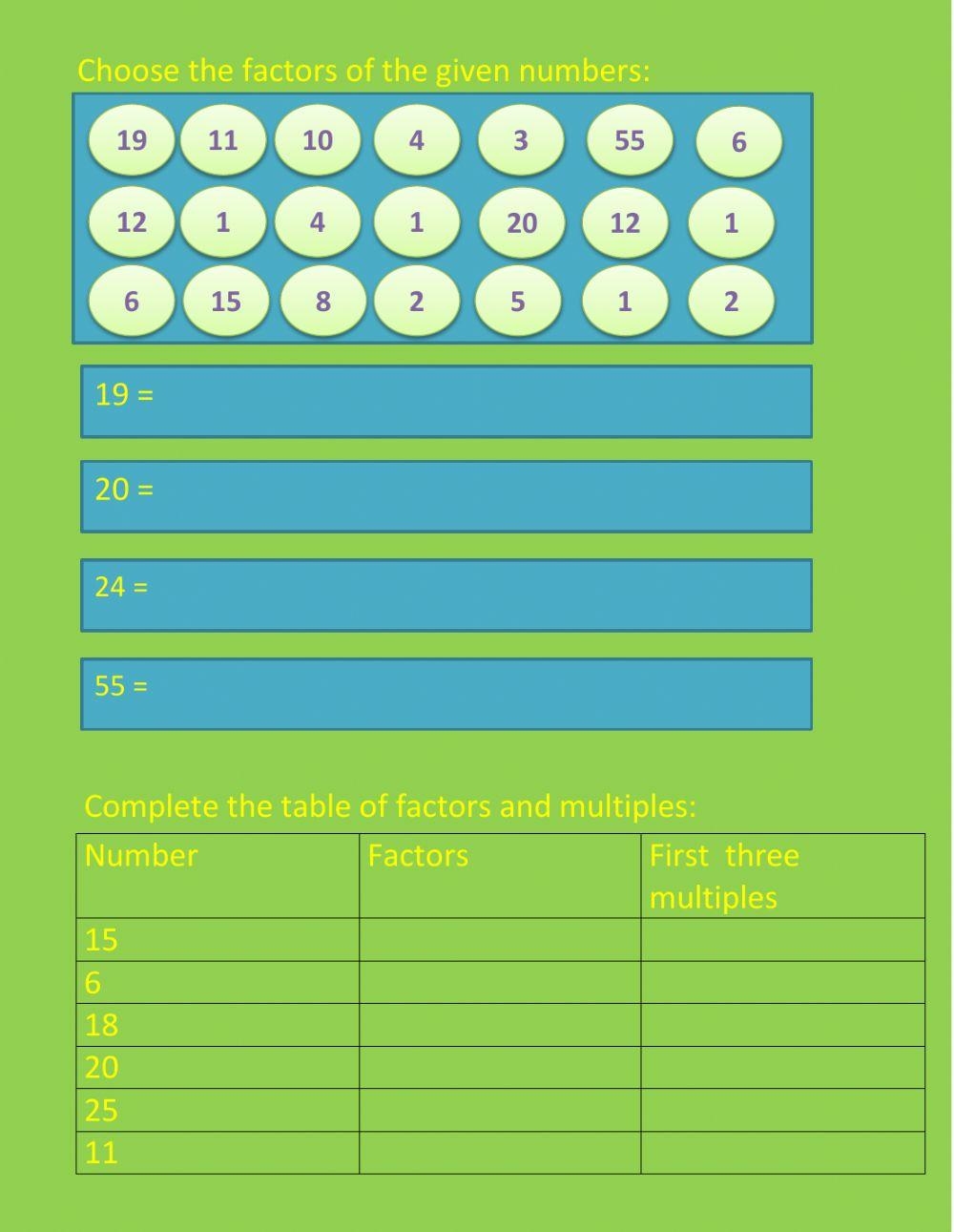 Factors And Multiples Online Activity For Grade 4 Worksheets Library