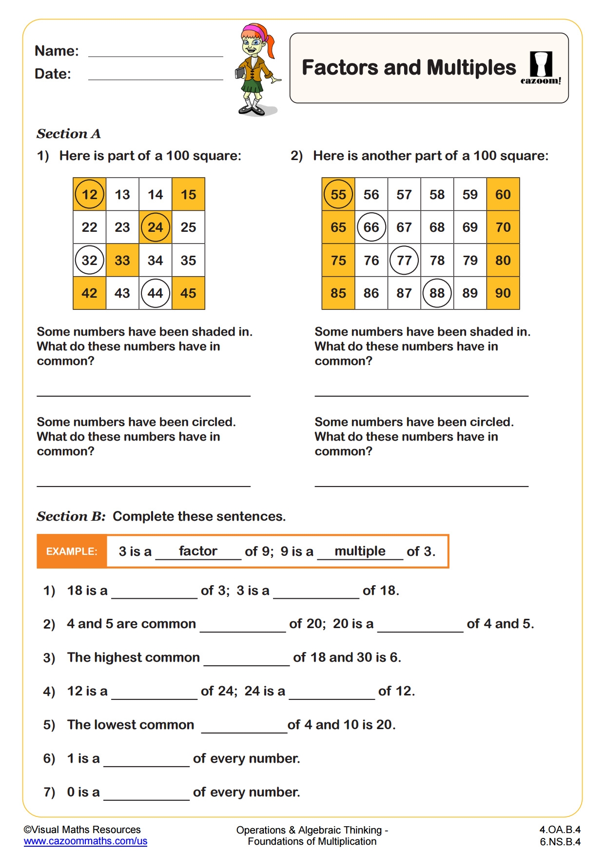 Factors And Multiples PDF Printable Operations And Algebraic 