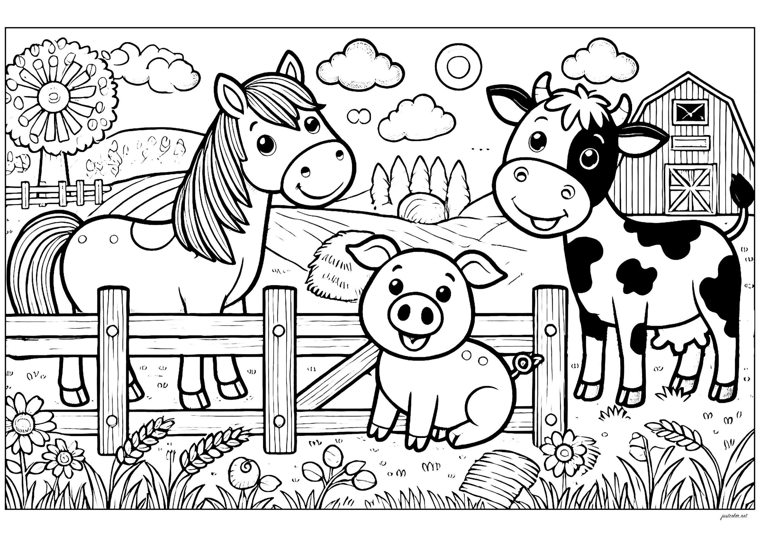 Farm Animals Horse Cow And Pig Farm Coloring Pages Farm Animals Horse Cow And Pig Farm Coloring Pages