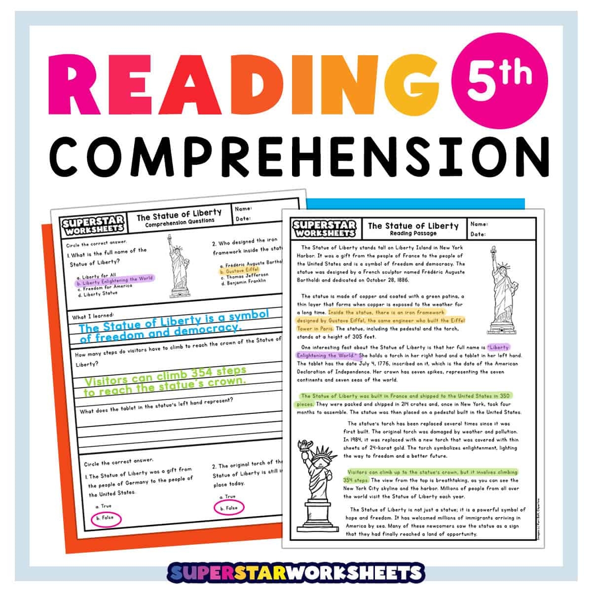 Fifth Grade Reading Comprehension Superstar Worksheets In Free Fifth Grade Reading Comprehension Superstar Worksheets In Free