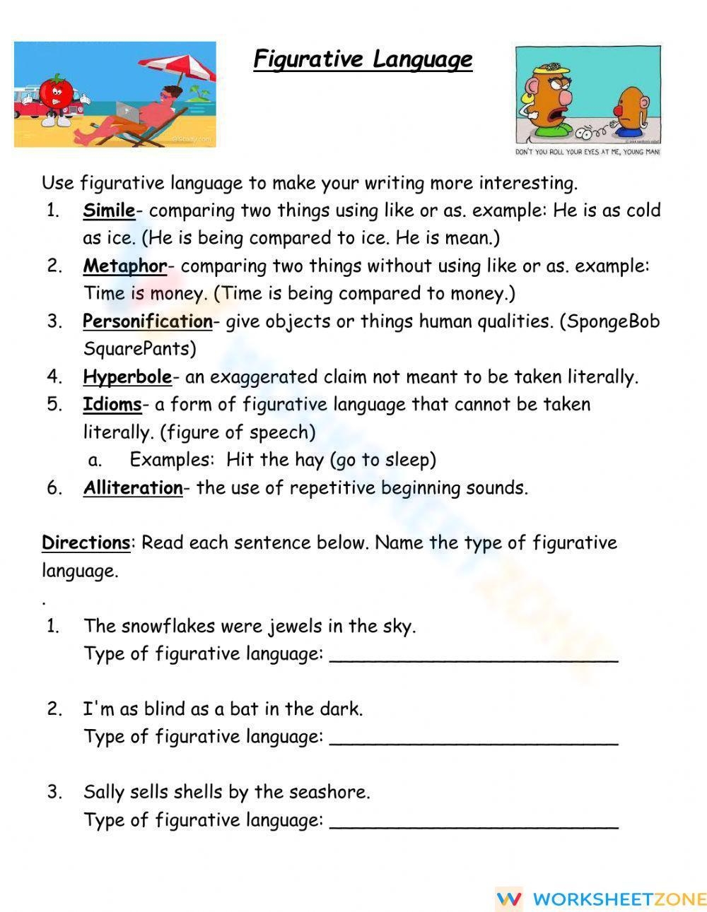 Figurative Language Worksheet Worksheets Library