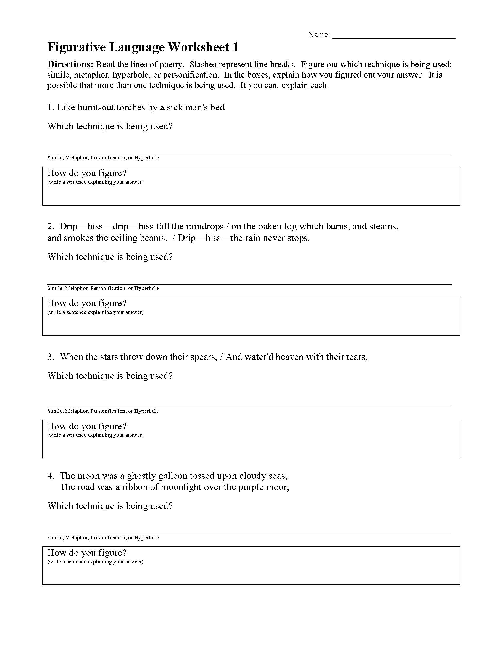 Figurative Language Worksheets Reading Activities Figurative Language Worksheets Reading Activities