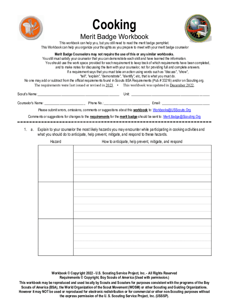 Fillable Online Cooking Merit Badge Worksheet pdf Course Hero Fax 