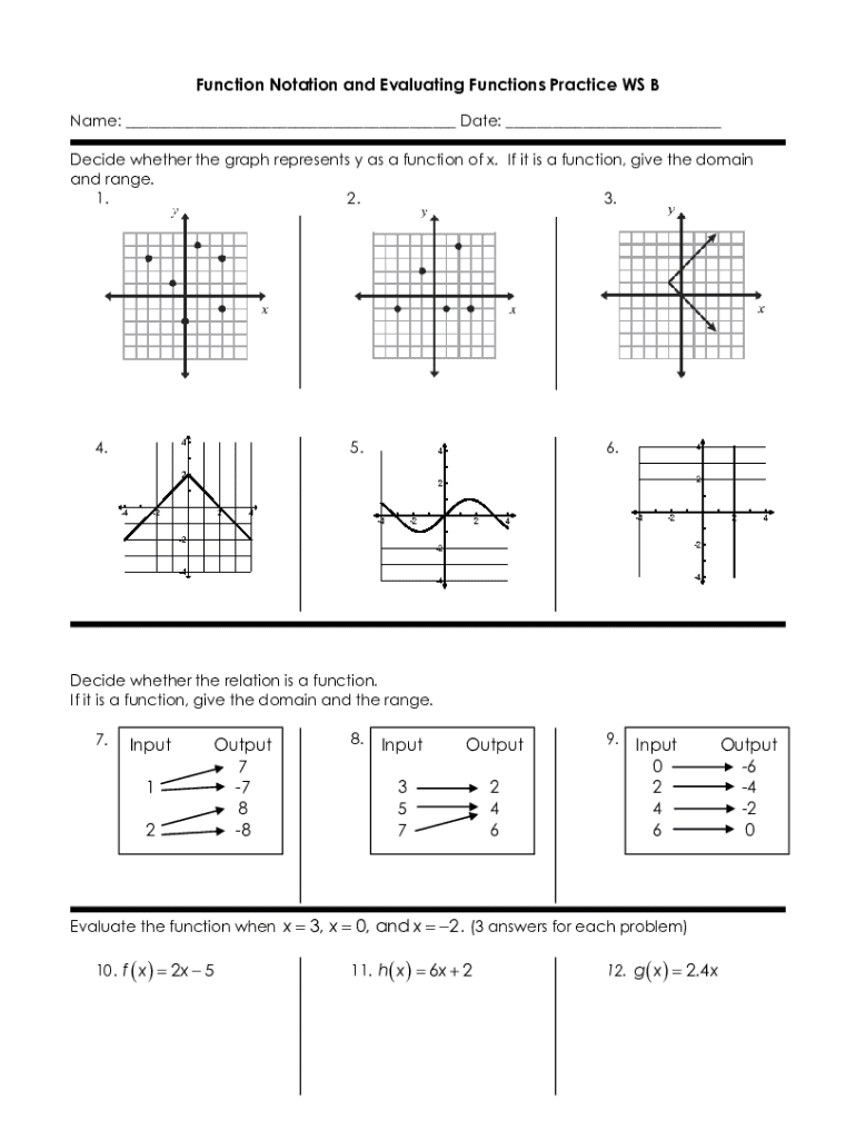 Fillable Online Function Notation And Evaluating Functions Practice Fillable Online Function Notation And Evaluating Functions Practice