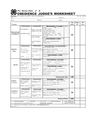 Fillable Online SAMPLE OBEDIENCE JUDGE 39 S WORKSHEET CLASS Fax Email 