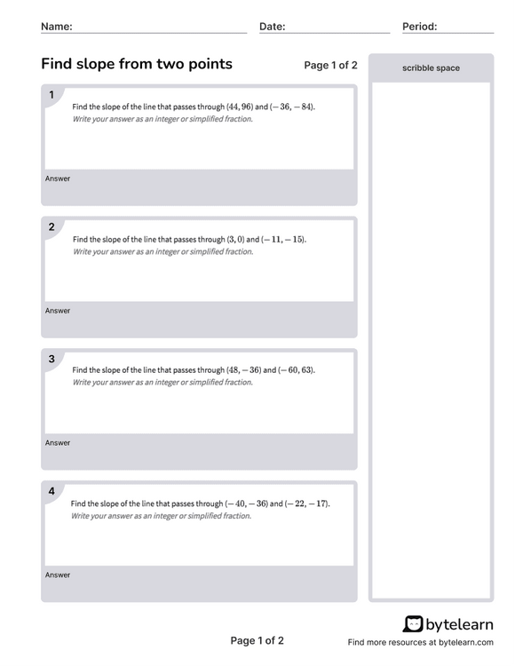 Find Slope From Two Points Worksheets PDF 8 F A 3 8th Grade Math 