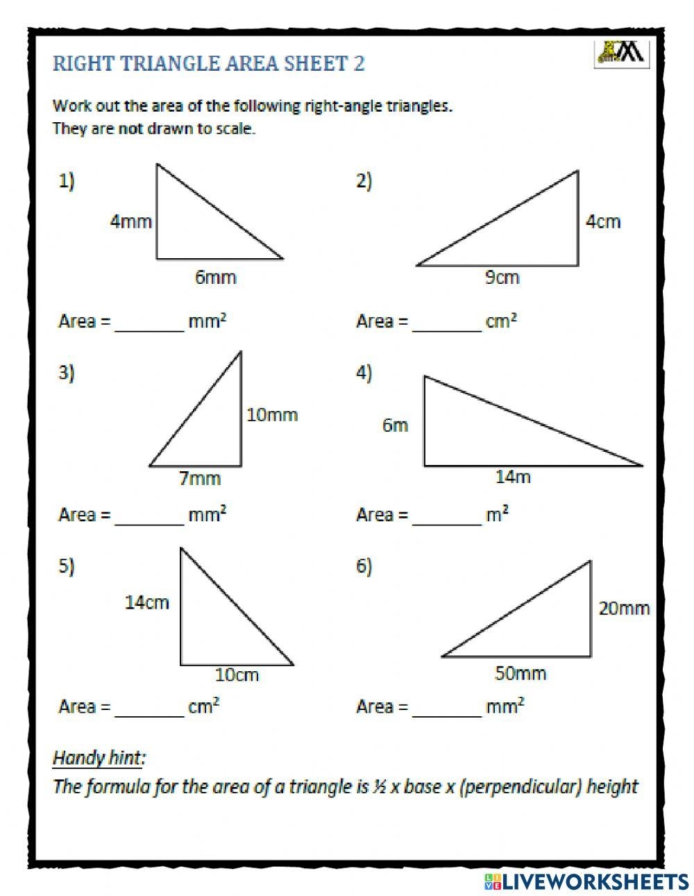 Find The Area Of A Triangle Worksheet Worksheets Library