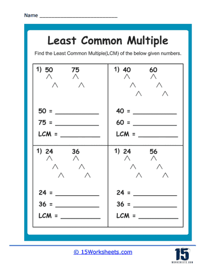 Find The Least Common Multiple Printable 6th Grade Math Worksheets 
