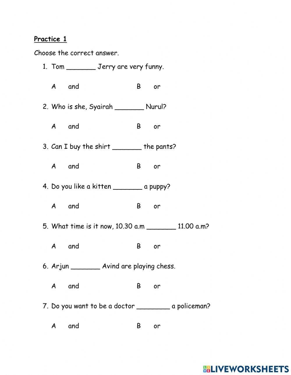 worksheet for and