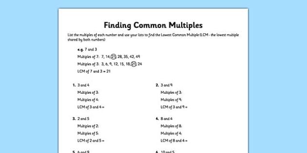 Finding Common Multiples Worksheet CommonWorksheets Finding Common Multiples Worksheet CommonWorksheets