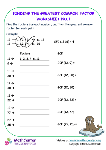 Finding The Greatest Common Factor Worksheet No 1 Worksheets Math 