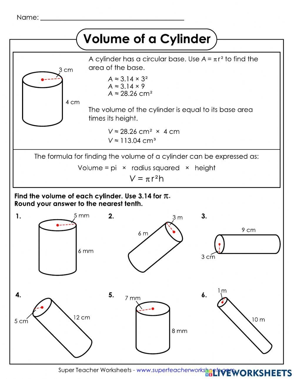 Finding The Volume Of Cylinder Worksheets Finding The Volume Of Cylinder Worksheets