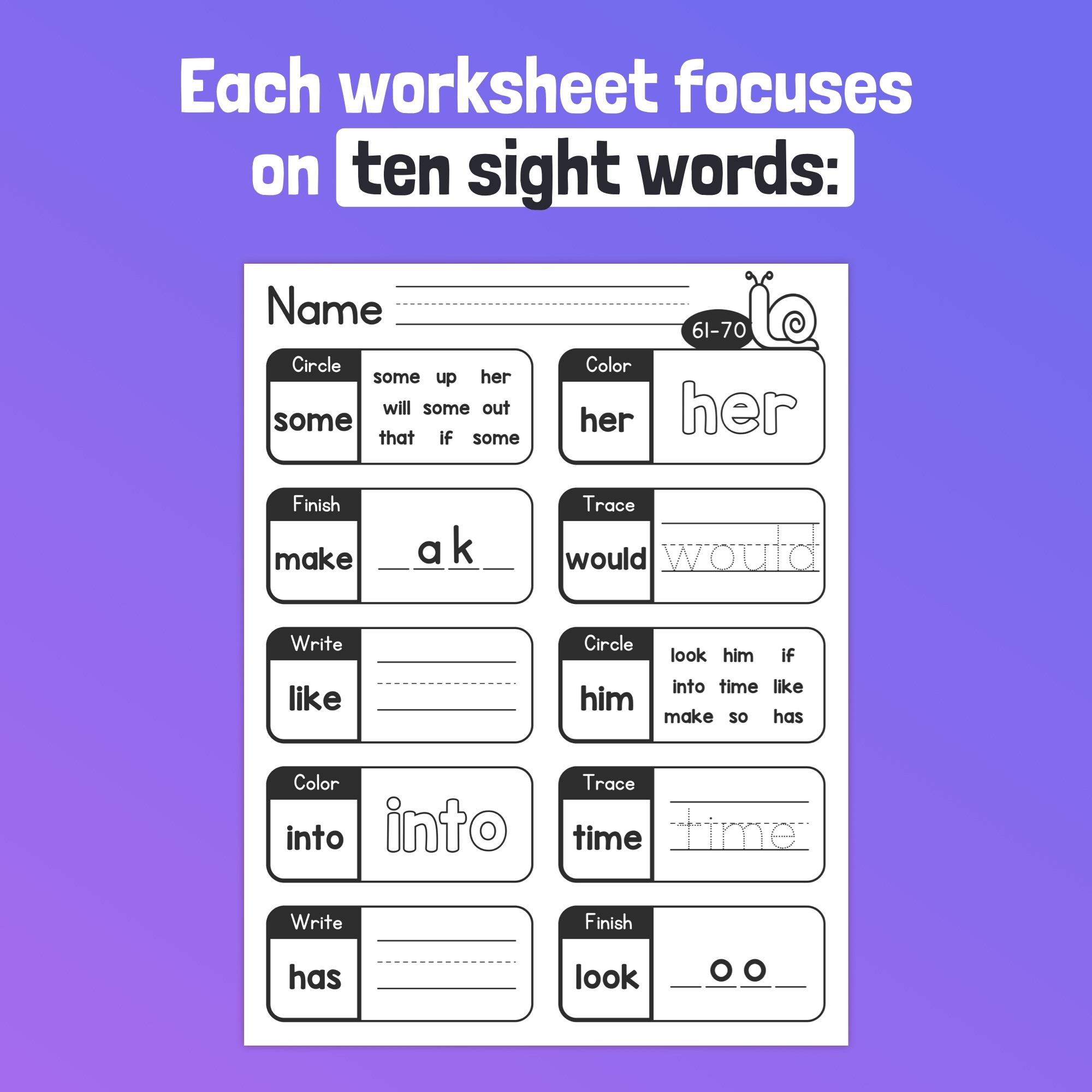 First 100 Sight Words Worksheets Sight Word Fluency Activities ELA 